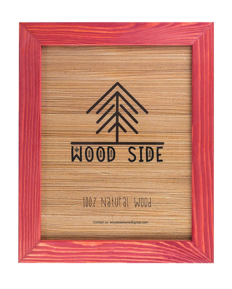 Woodside Rustic Wooden Picture Frame 11x14 Inch- 100% Natural Solid Eco Distressed Wood for Wall Mounting Photo Frame - Red - Image 1